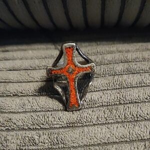 G&S Silver & Coral Cross Ring Size 10